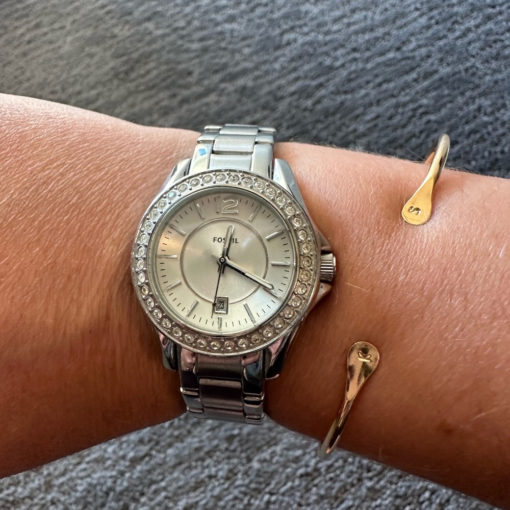 Fossil Silver Watch with Crystal Accents